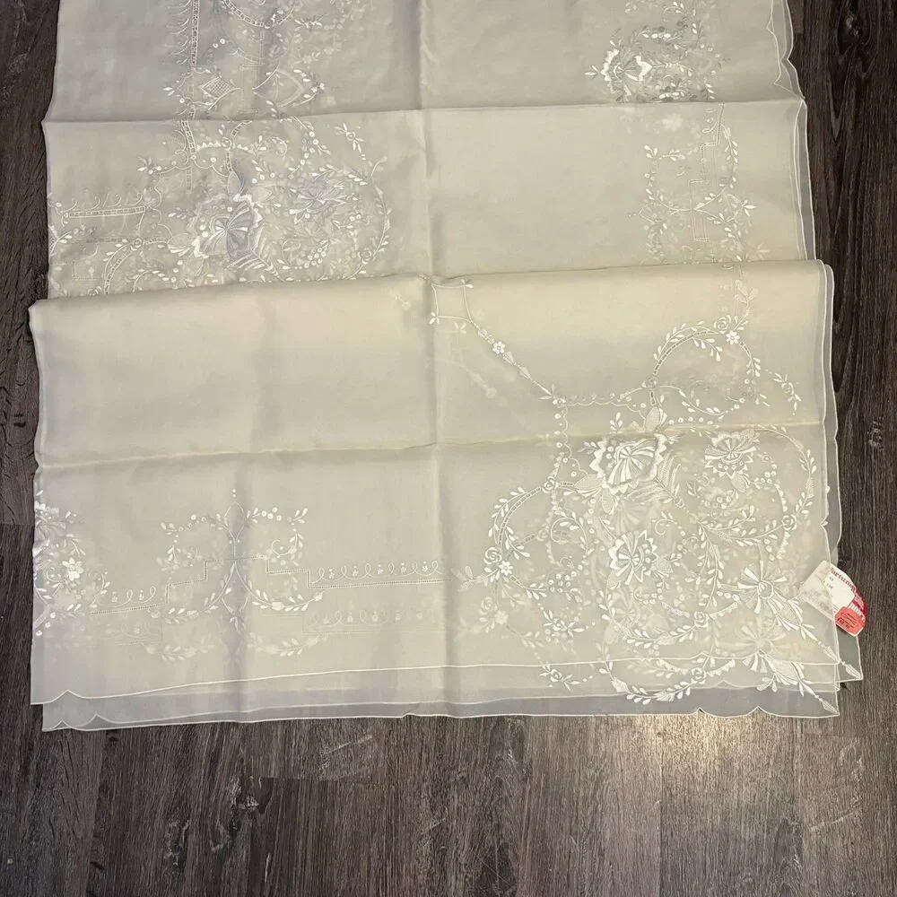 Fortunoff Embroidered Sheer Organza Tablecloth Ivory Granny Traditional 72x90